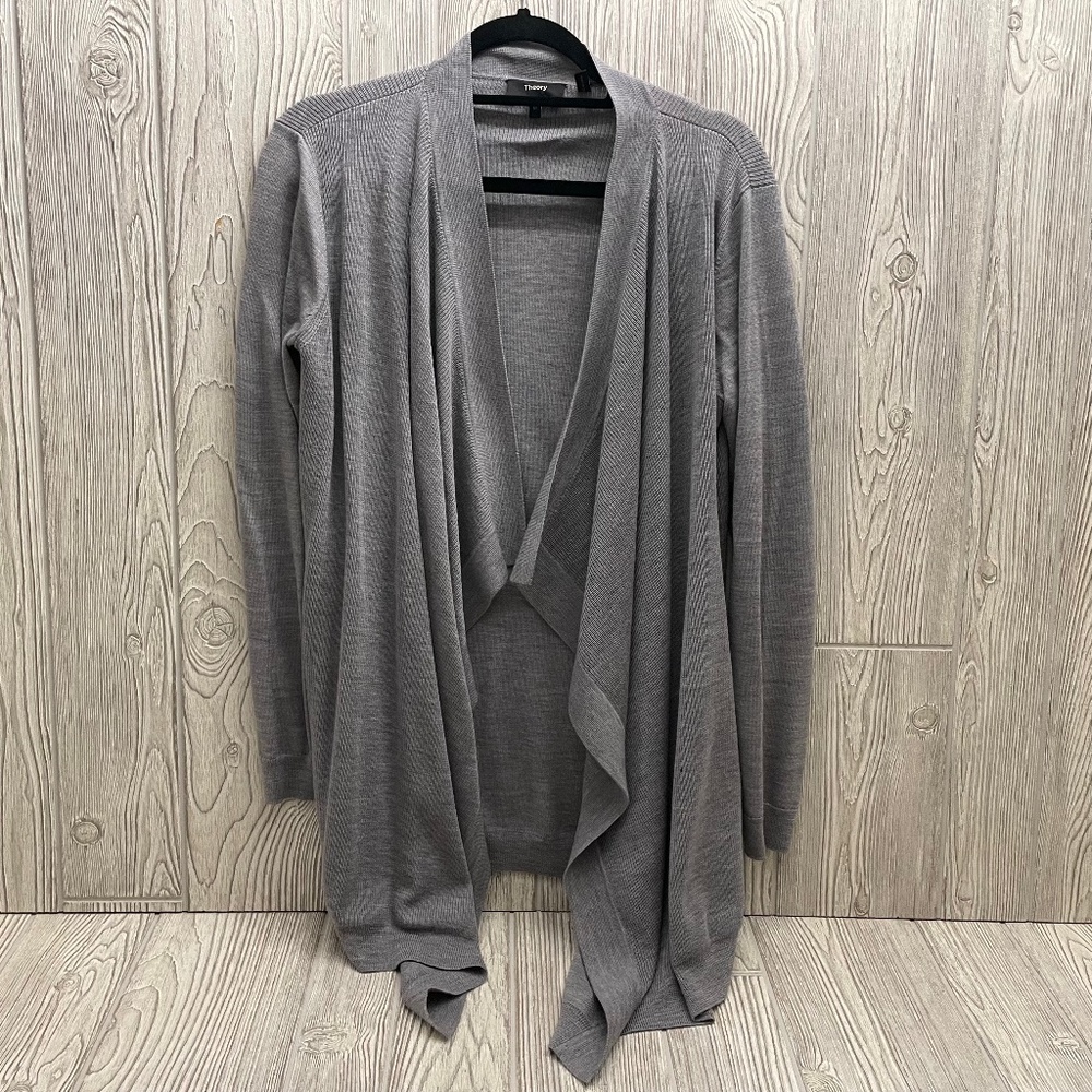 Theory Gray Wool Cardigan Open Front With Pockets… - image 1
